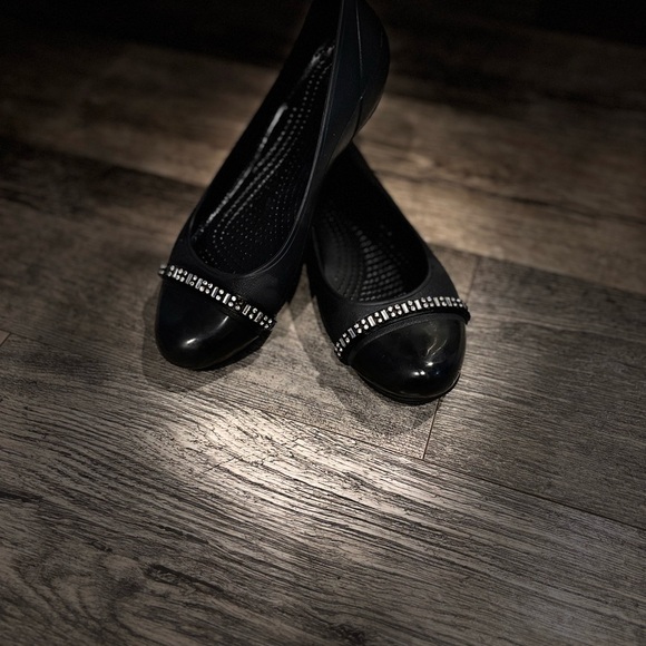 Crocs Black Bling Cap Toe Comfort Ballet Flats Size 10w - Picture 9 of 10